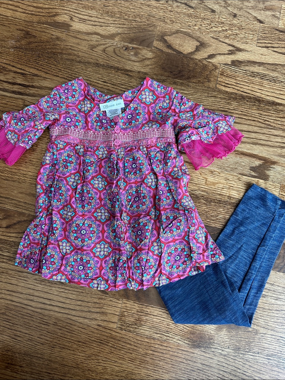 Bonnie Jean Pink Floral Mosaic Peplum Blouse